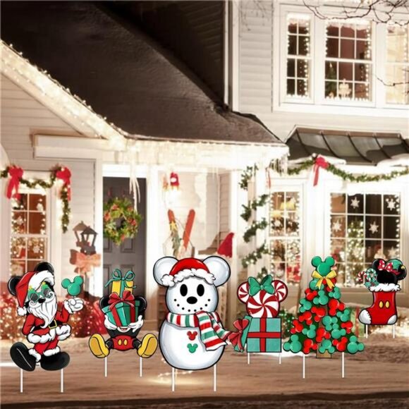 6 Pcs Christmas Cartoon Mouse Yard Sign with Stakes, Xmas Tree Snowman - Picture 5 of 7